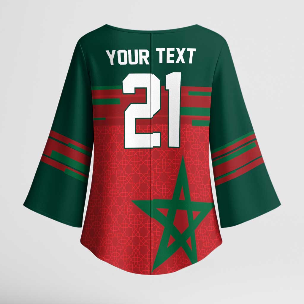 World Football 2026 Morocco Custom Kimono Sleeve Blouse African Geometric Red Pattern - Wonder Print Shop