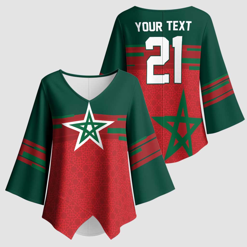 World Football 2026 Morocco Custom Kimono Sleeve Blouse African Geometric Red Pattern - Wonder Print Shop