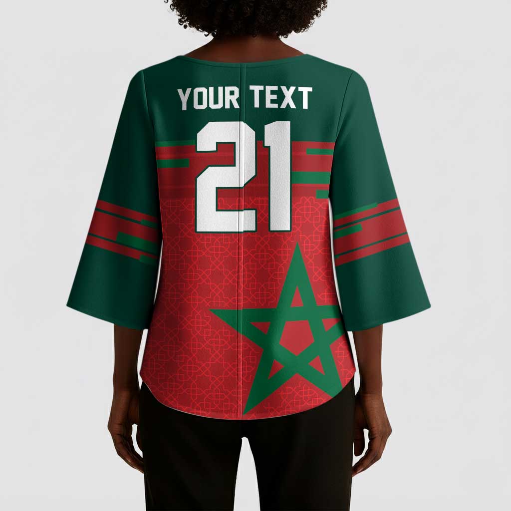 World Football 2026 Morocco Custom Kimono Sleeve Blouse African Geometric Red Pattern - Wonder Print Shop