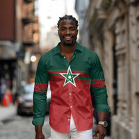 World Football 2026 Morocco Custom Long Sleeve Button Shirt African Geometric Red Pattern - Wonder Print Shop