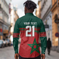 World Football 2026 Morocco Custom Long Sleeve Button Shirt African Geometric Red Pattern - Wonder Print Shop