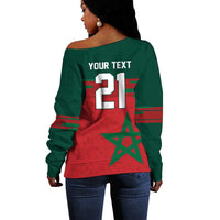 World Football 2026 Morocco Custom Off Shoulder Sweater African Geometric Red Pattern - Wonder Print Shop