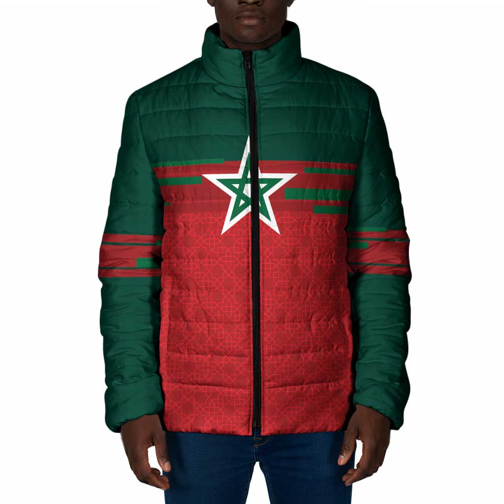 World Football 2026 Morocco Custom Padded Jacket African Geometric Red Pattern - Wonder Print Shop