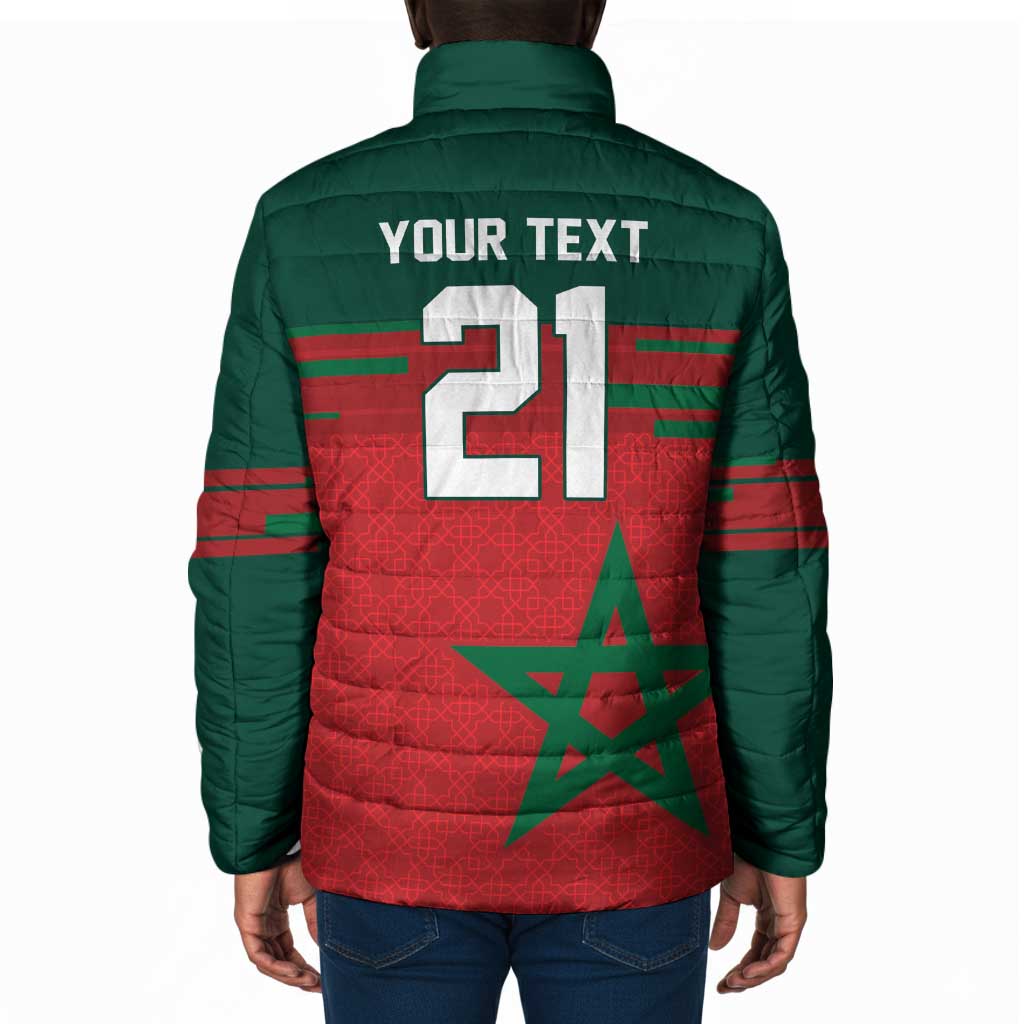 World Football 2026 Morocco Custom Padded Jacket African Geometric Red Pattern - Wonder Print Shop