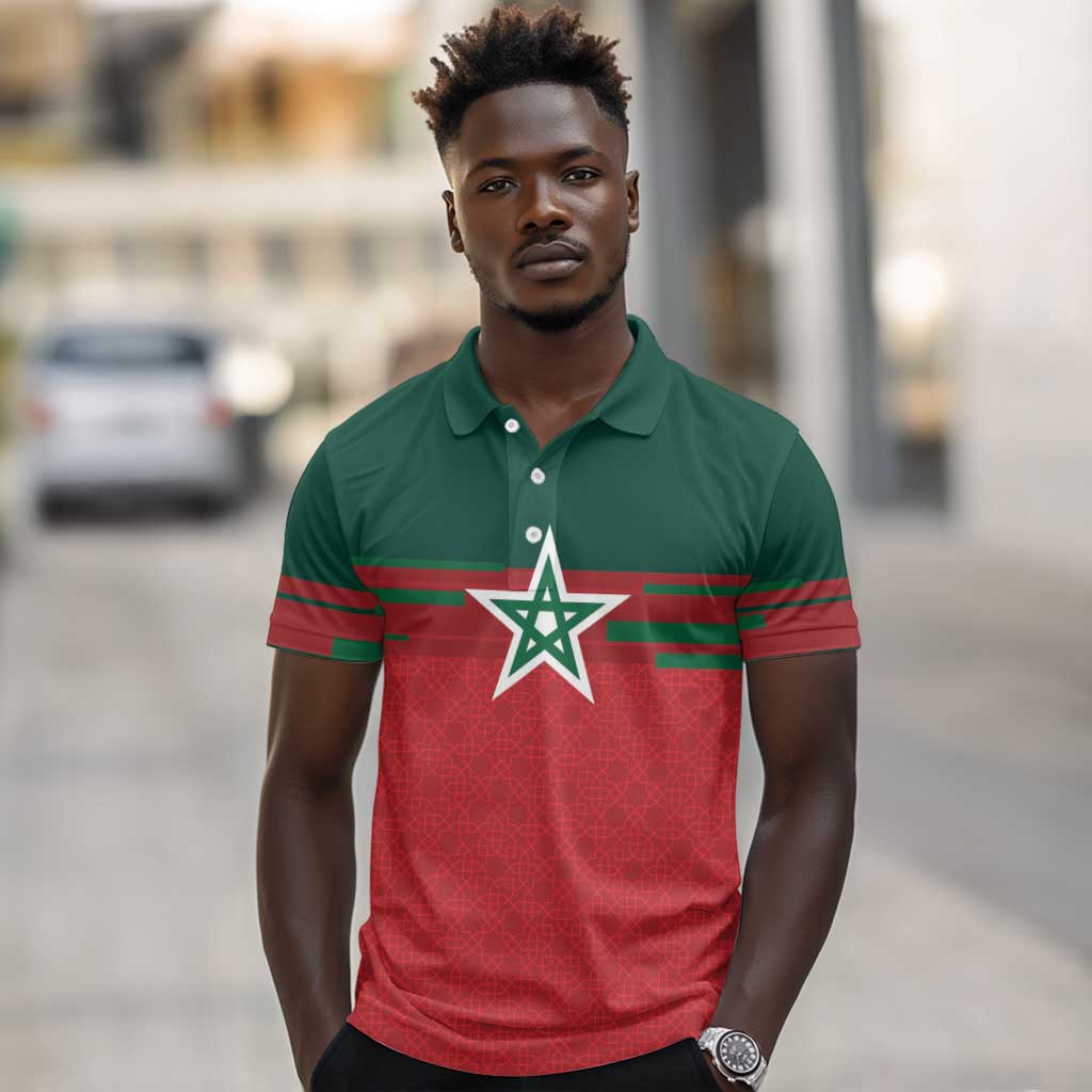 World Football 2026 Morocco Custom Polo Shirt African Geometric Red Pattern LT9