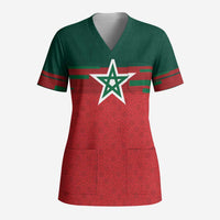 World Football 2026 Morocco Custom Scrub Top African Geometric Red Pattern - Wonder Print Shop