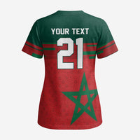 World Football 2026 Morocco Custom Scrub Top African Geometric Red Pattern - Wonder Print Shop