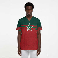World Football 2026 Morocco Custom Scrub Top African Geometric Red Pattern - Wonder Print Shop