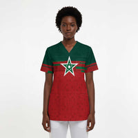 World Football 2026 Morocco Custom Scrub Top African Geometric Red Pattern - Wonder Print Shop
