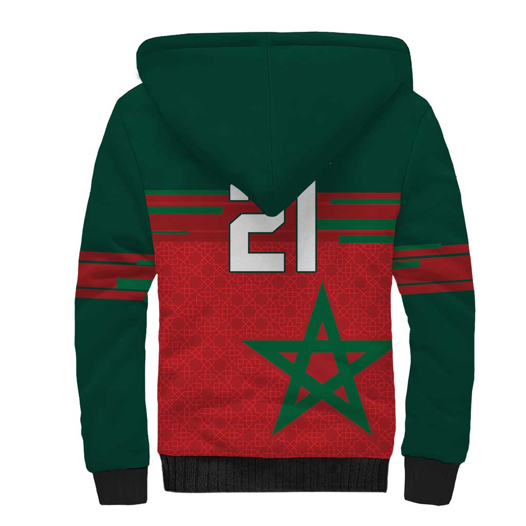 World Football 2026 Morocco Custom Sherpa Hoodie African Geometric Red Pattern - Wonder Print Shop