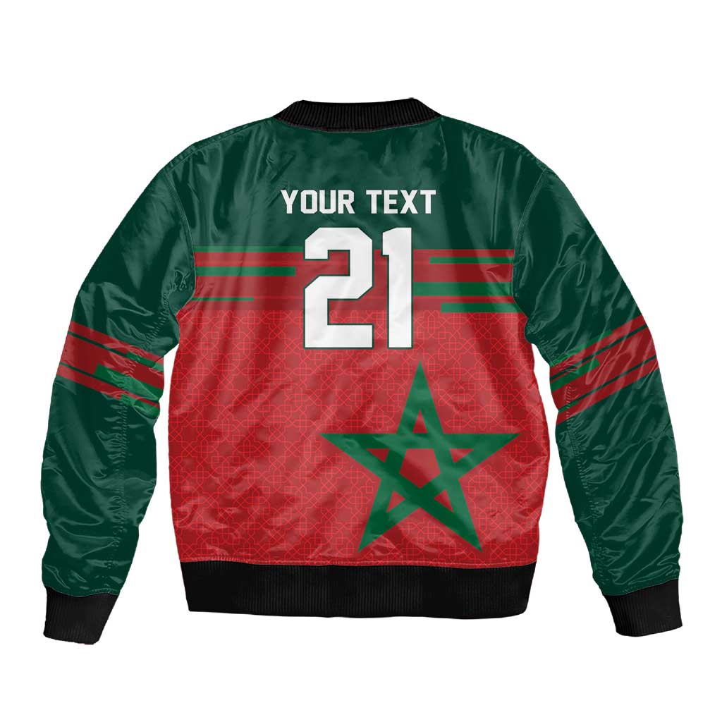 World Football 2026 Morocco Custom Sleeve Zip Bomber Jacket African Geometric Red Pattern - Wonder Print Shop