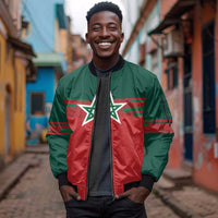 World Football 2026 Morocco Custom Sleeve Zip Bomber Jacket African Geometric Red Pattern - Wonder Print Shop