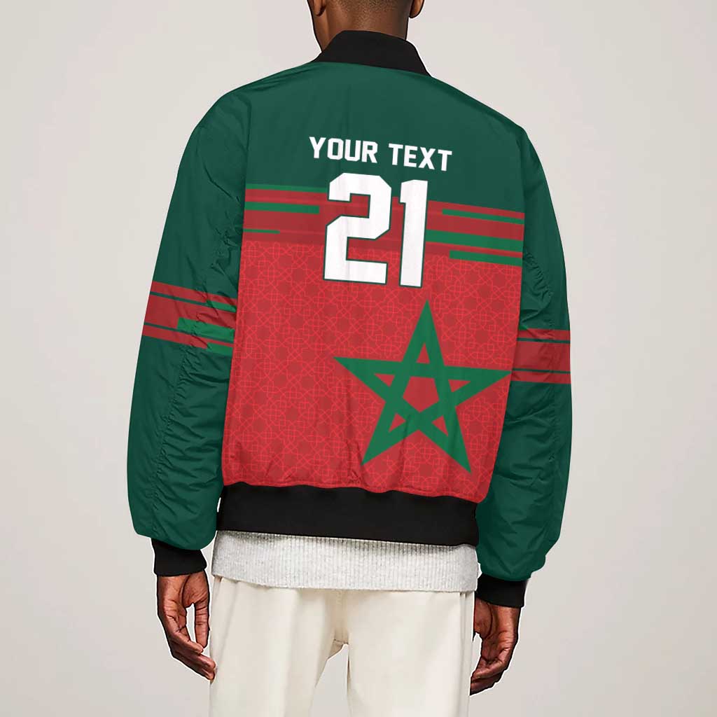 World Football 2026 Morocco Custom Sleeve Zip Bomber Jacket African Geometric Red Pattern - Wonder Print Shop