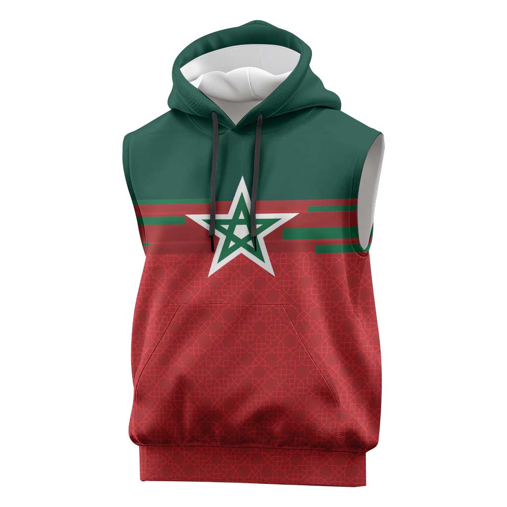World Football 2026 Morocco Custom Sleeveless Hoodie African Geometric Red Pattern - Wonder Print Shop
