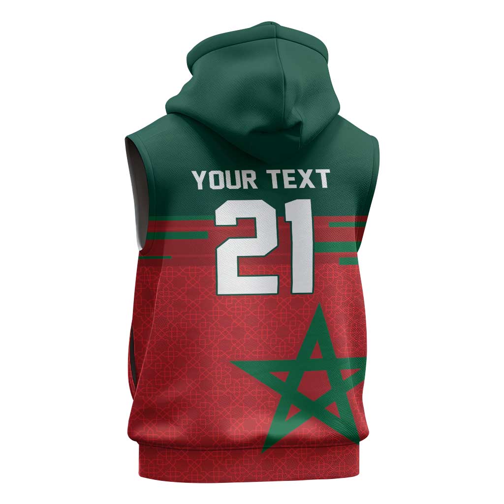 World Football 2026 Morocco Custom Sleeveless Hoodie African Geometric Red Pattern - Wonder Print Shop