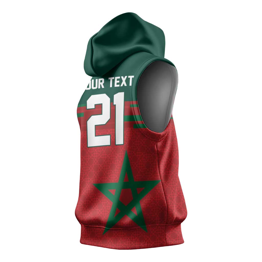 World Football 2026 Morocco Custom Sleeveless Hoodie African Geometric Red Pattern - Wonder Print Shop