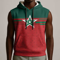 World Football 2026 Morocco Custom Sleeveless Hoodie African Geometric Red Pattern - Wonder Print Shop