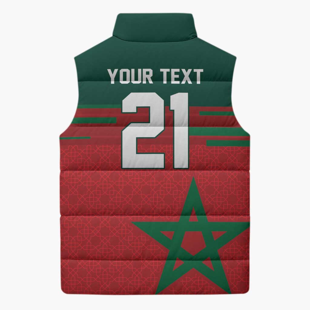 World Football 2026 Morocco Custom Sleeveless Puffer Jacket African Geometric Red Pattern - Wonder Print Shop