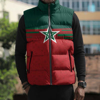 World Football 2026 Morocco Custom Sleeveless Puffer Jacket African Geometric Red Pattern - Wonder Print Shop