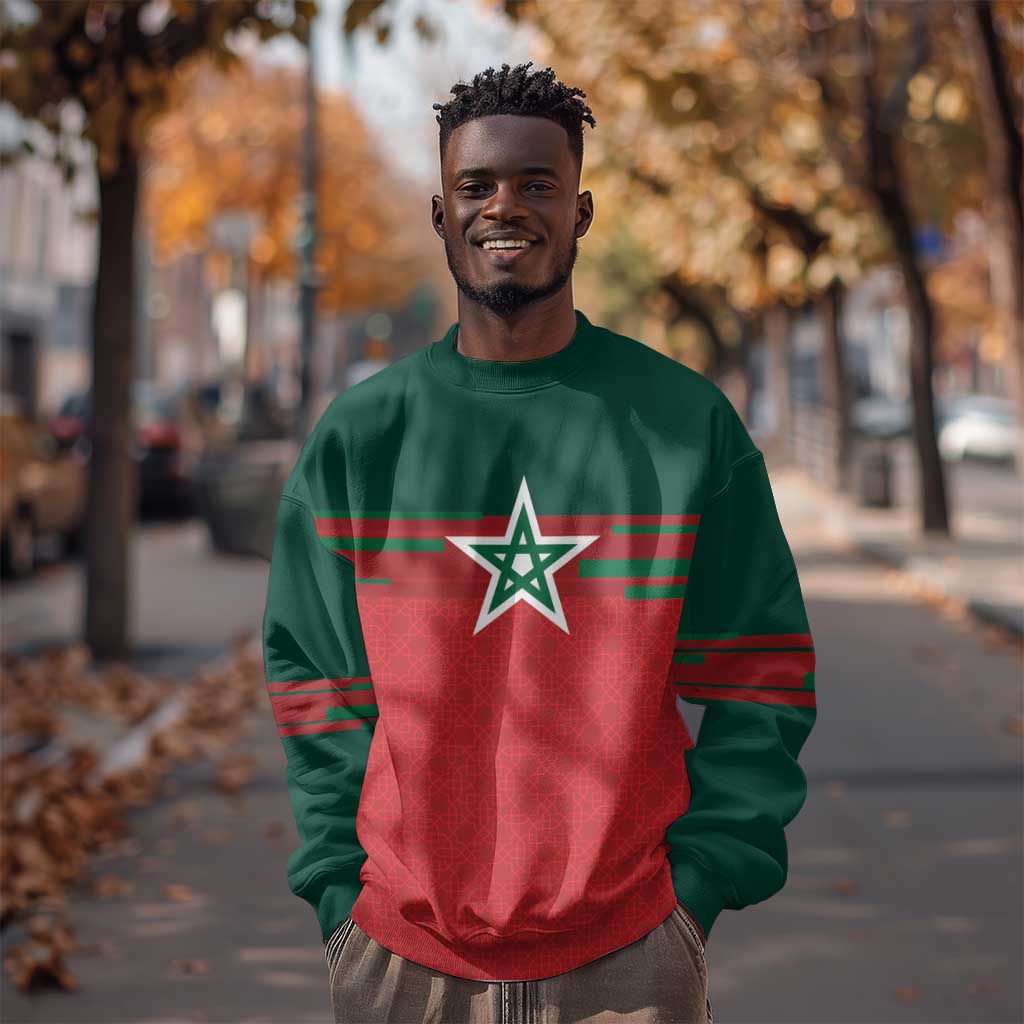 World Football 2026 Morocco Custom Sweatshirt African Geometric Red Pattern - Wonder Print Shop
