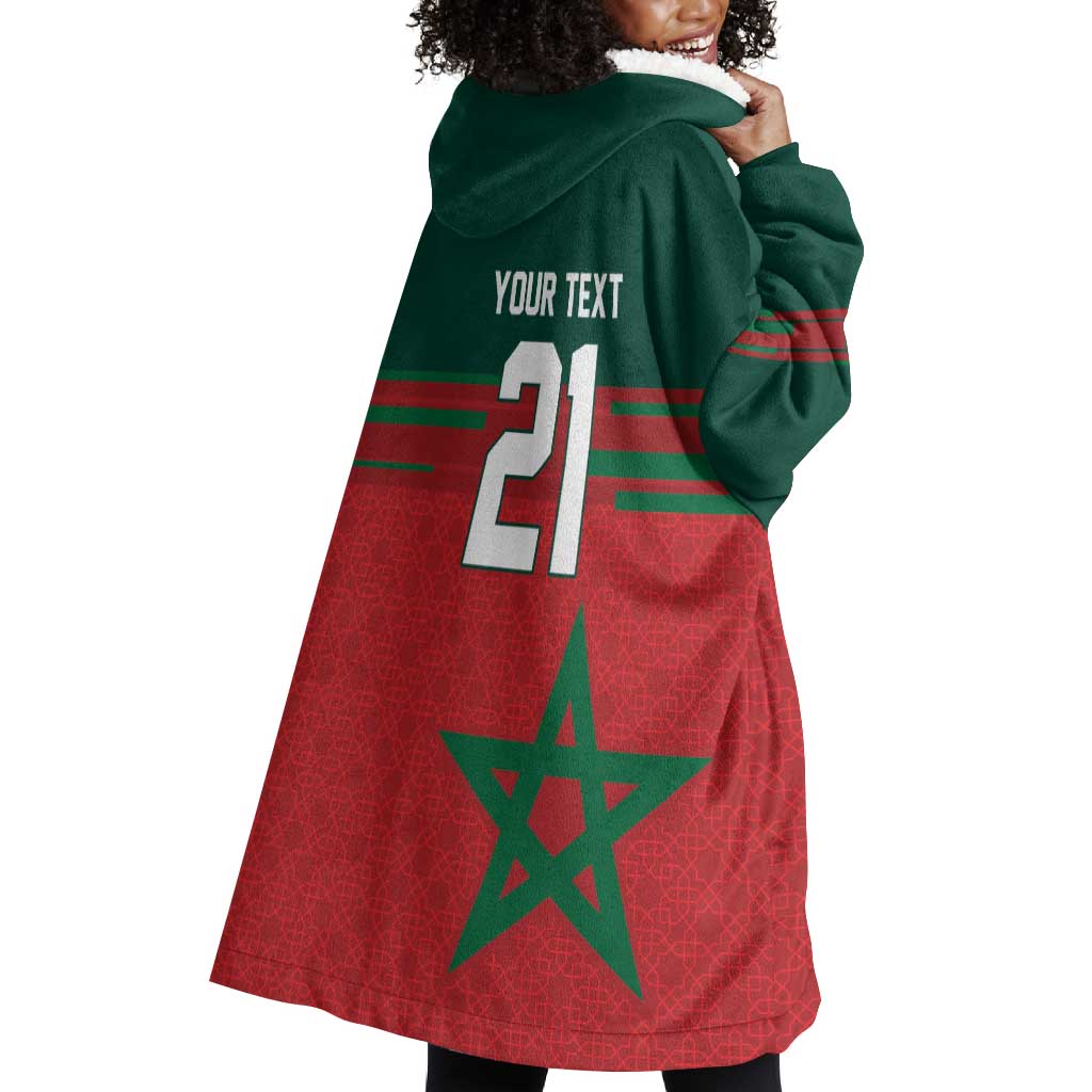 World Football 2026 Morocco Custom Wearable Blanket Hoodie African Geometric Red Pattern - Wonder Print Shop