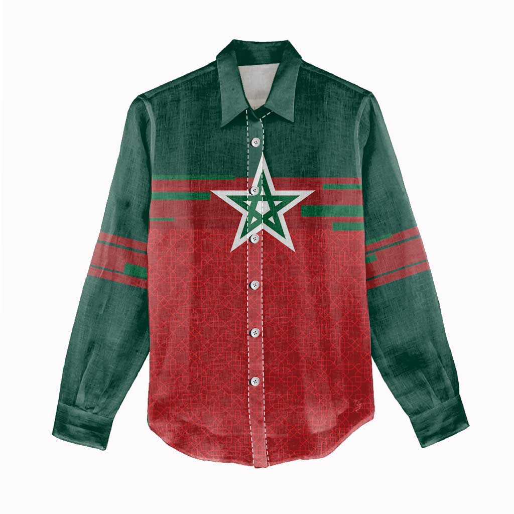 World Football 2026 Morocco Custom Women Casual Shirt African Geometric Red Pattern - Wonder Print Shop