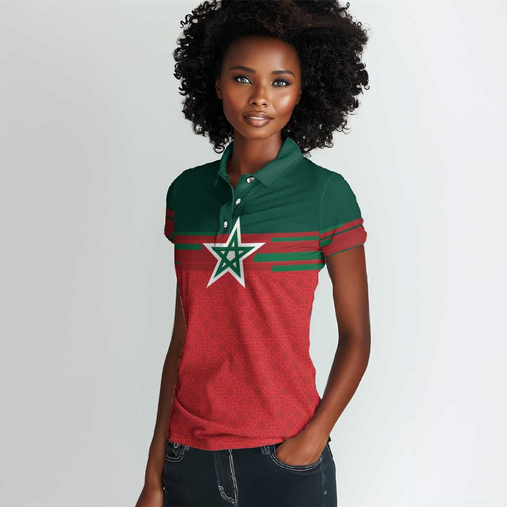 World Football 2026 Morocco Custom Women Polo Shirt African Geometric Red Pattern LT9