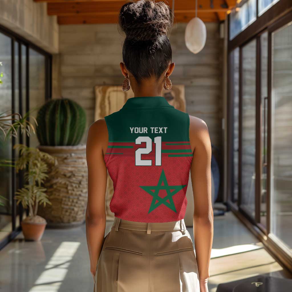 World Football 2026 Morocco Custom Women Sleeveless Polo Shirt African Geometric Red Pattern - Wonder Print Shop