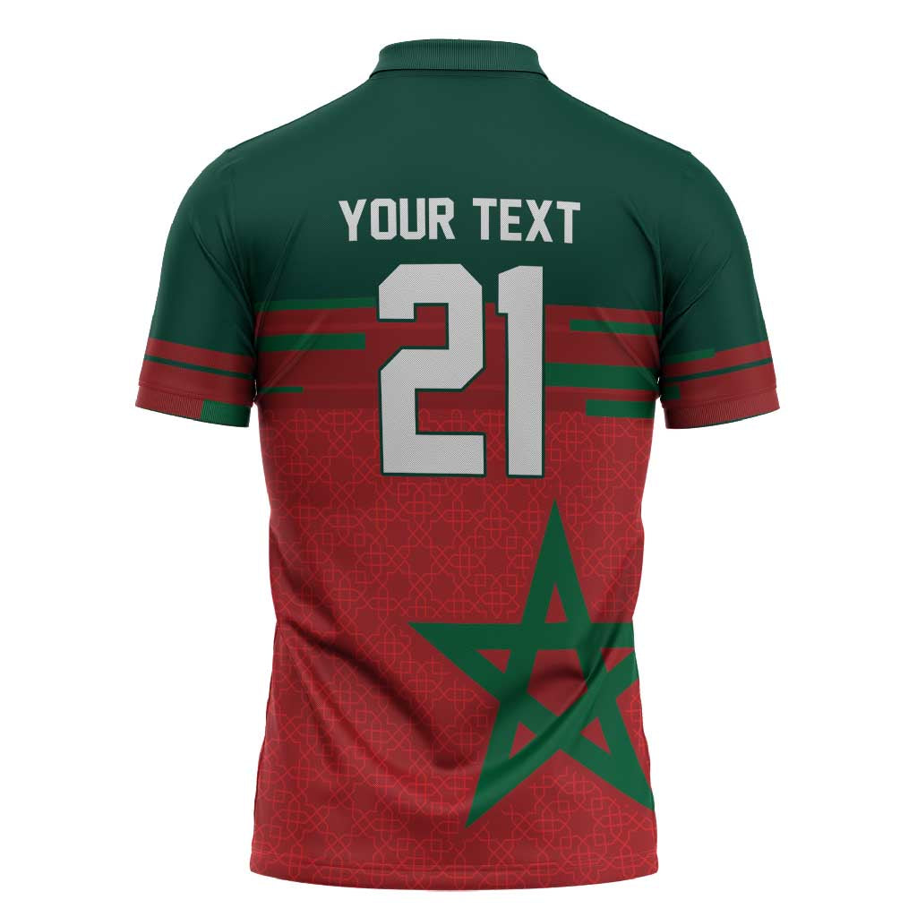 World Football 2026 Morocco Custom Zipper Polo Shirt African Geometric Red Pattern - Wonder Print Shop