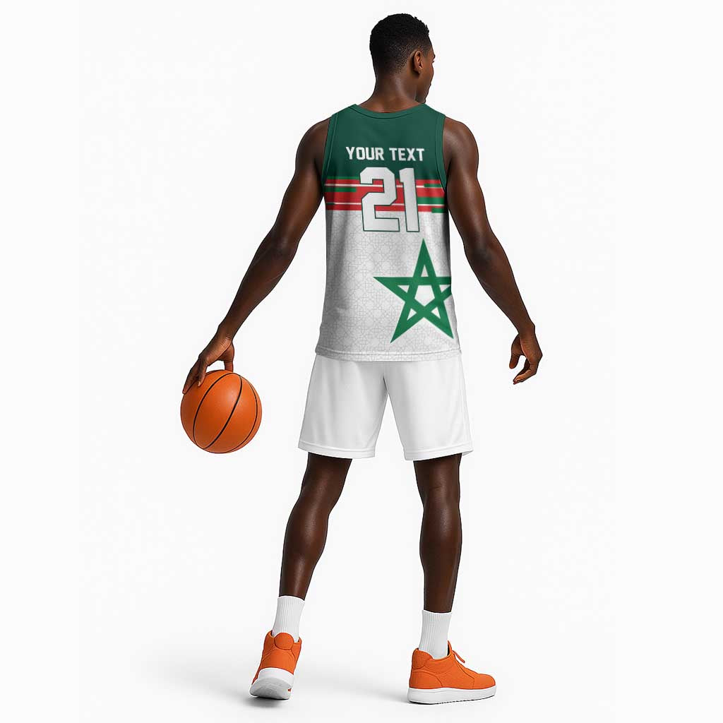 World Football 2026 Morocco Custom Basketball Jersey African Geometric White Pattern - Wonder Print Shop