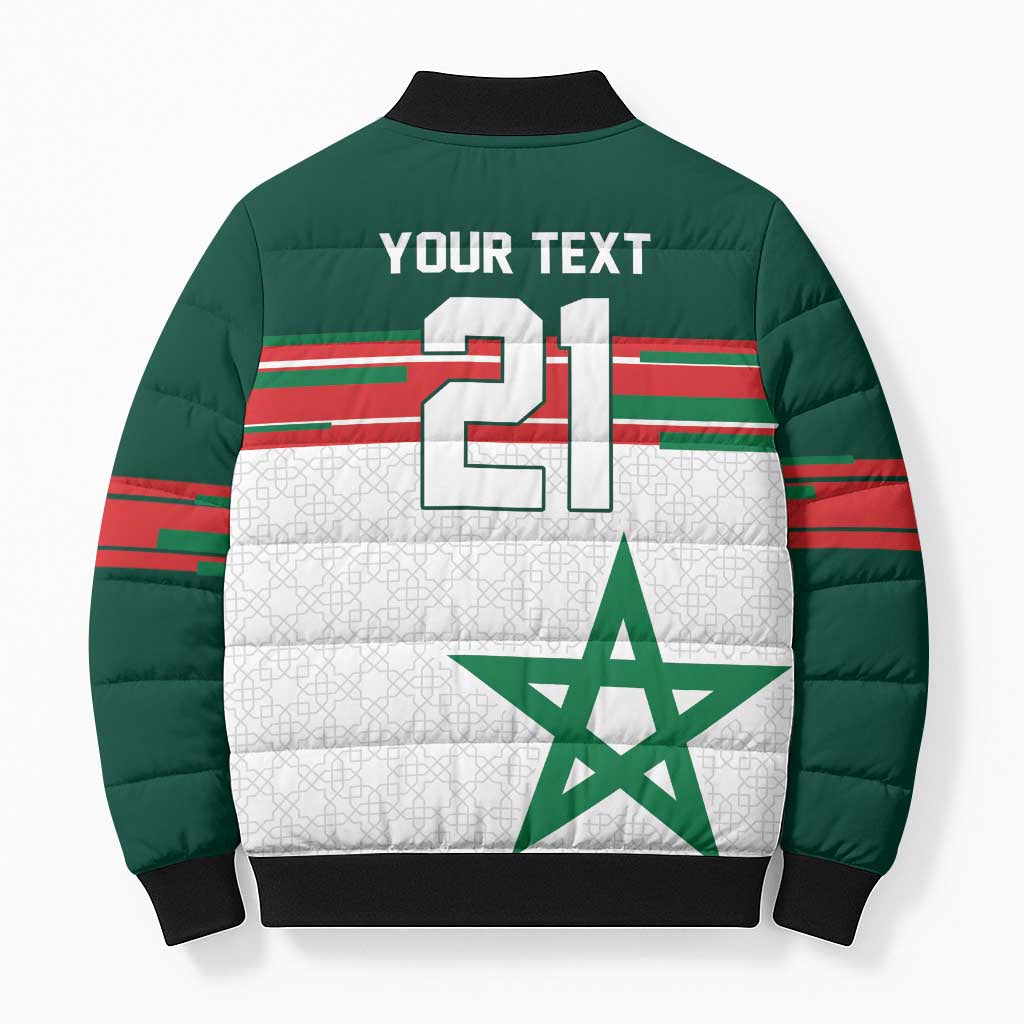 World Football 2026 Morocco Custom Bomber Puffer Jacket African Geometric White Pattern - Wonder Print Shop