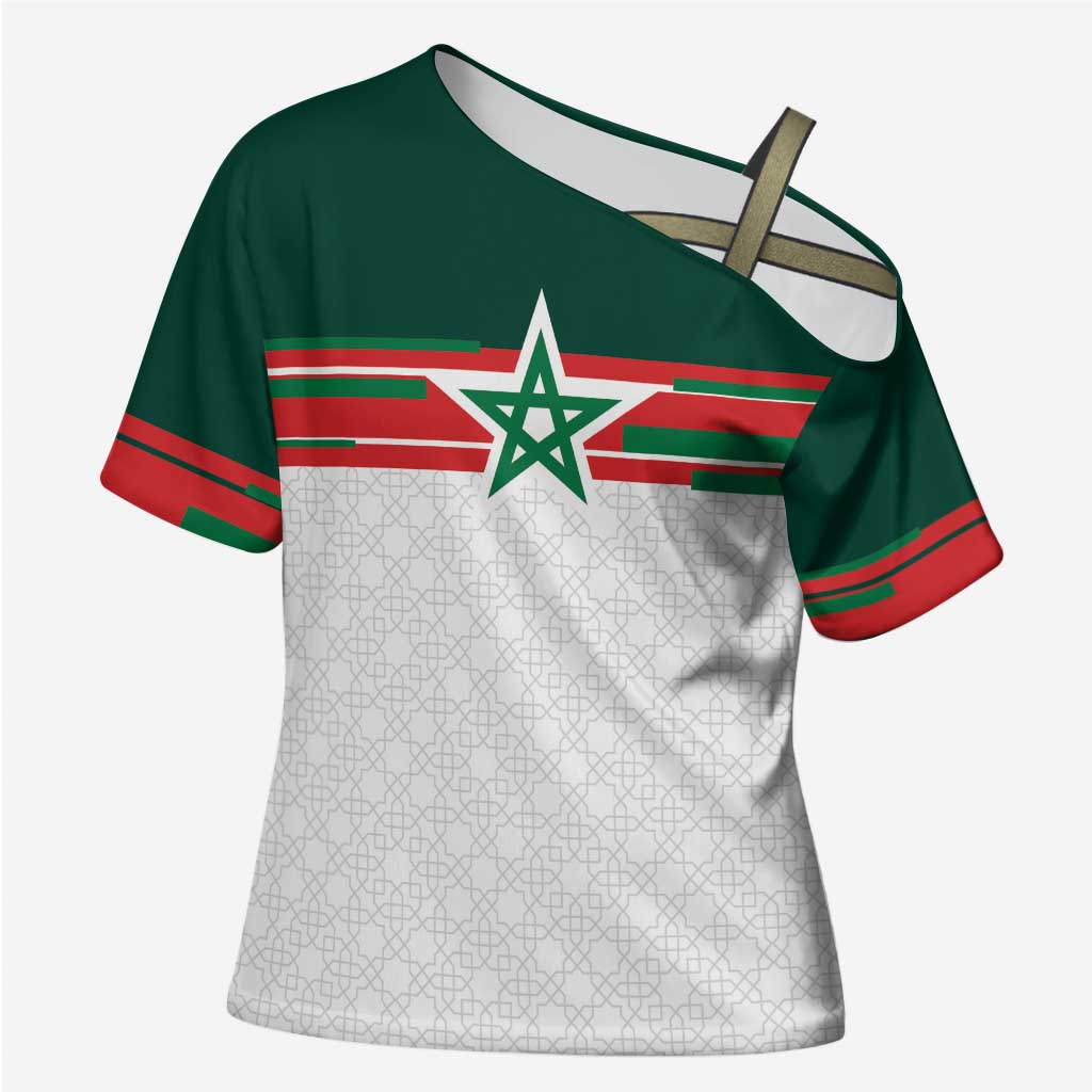World Football 2026 Morocco Custom Cross Shoulder Shirt African Geometric White Pattern - Wonder Print Shop