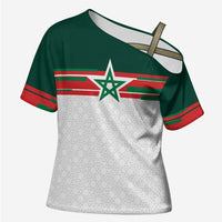World Football 2026 Morocco Custom Cross Shoulder Shirt African Geometric White Pattern - Wonder Print Shop