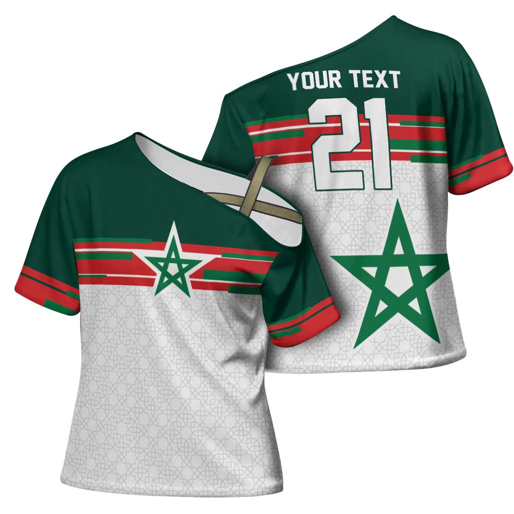 World Football 2026 Morocco Custom Cross Shoulder Shirt African Geometric White Pattern - Wonder Print Shop