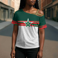 World Football 2026 Morocco Custom Cross Shoulder Shirt African Geometric White Pattern - Wonder Print Shop