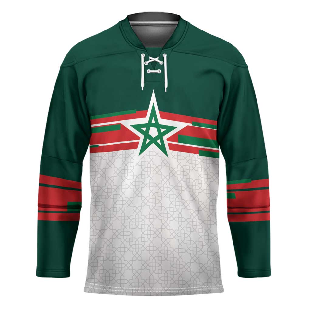 World Football 2026 Morocco Custom Hockey Jersey African Geometric White Pattern - Wonder Print Shop