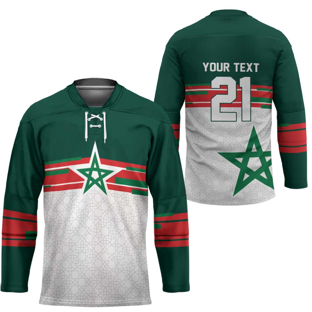 World Football 2026 Morocco Custom Hockey Jersey African Geometric White Pattern - Wonder Print Shop