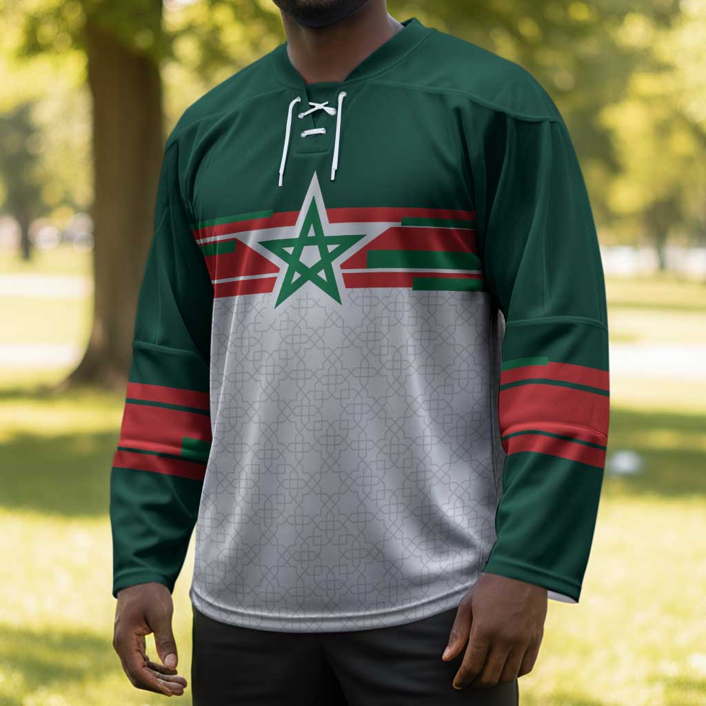 World Football 2026 Morocco Custom Hockey Jersey African Geometric White Pattern - Wonder Print Shop