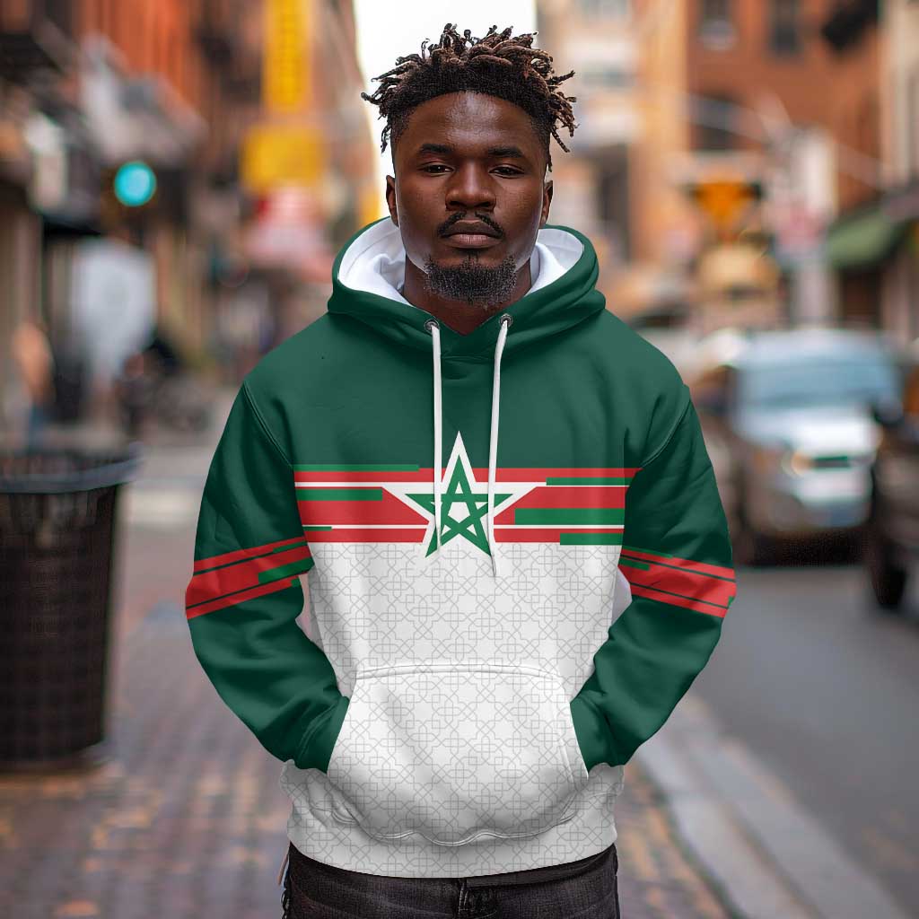 World Football 2026 Morocco Custom Hoodie African Geometric White Pattern - Wonder Print Shop