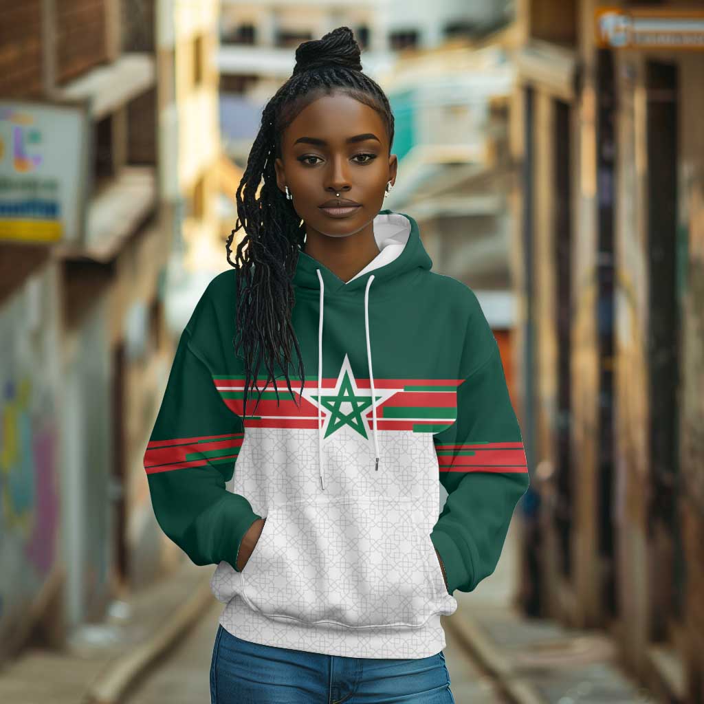 World Football 2026 Morocco Custom Hoodie African Geometric White Pattern - Wonder Print Shop
