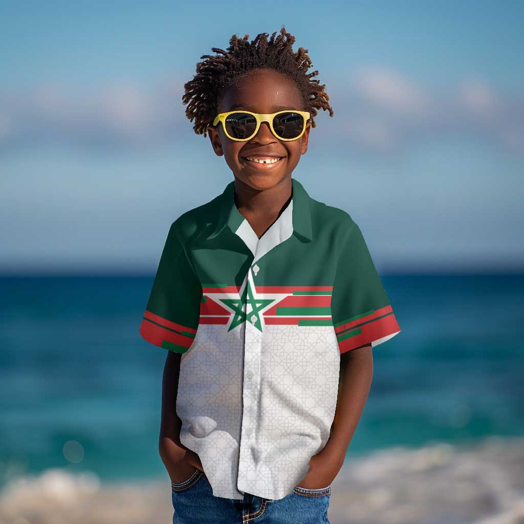 World Football 2026 Morocco Custom Kid Hawaiian Shirt African Geometric White Pattern LT9