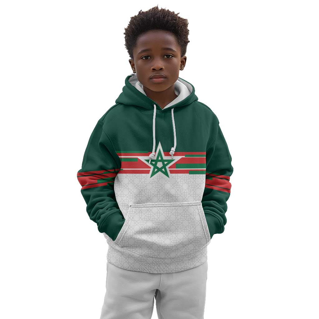 World Football 2026 Morocco Custom Kid Hoodie African Geometric White Pattern - Wonder Print Shop