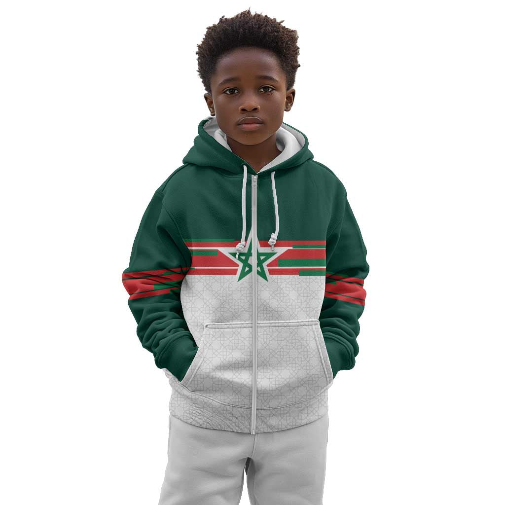 World Football 2026 Morocco Custom Kid Hoodie African Geometric White Pattern - Wonder Print Shop