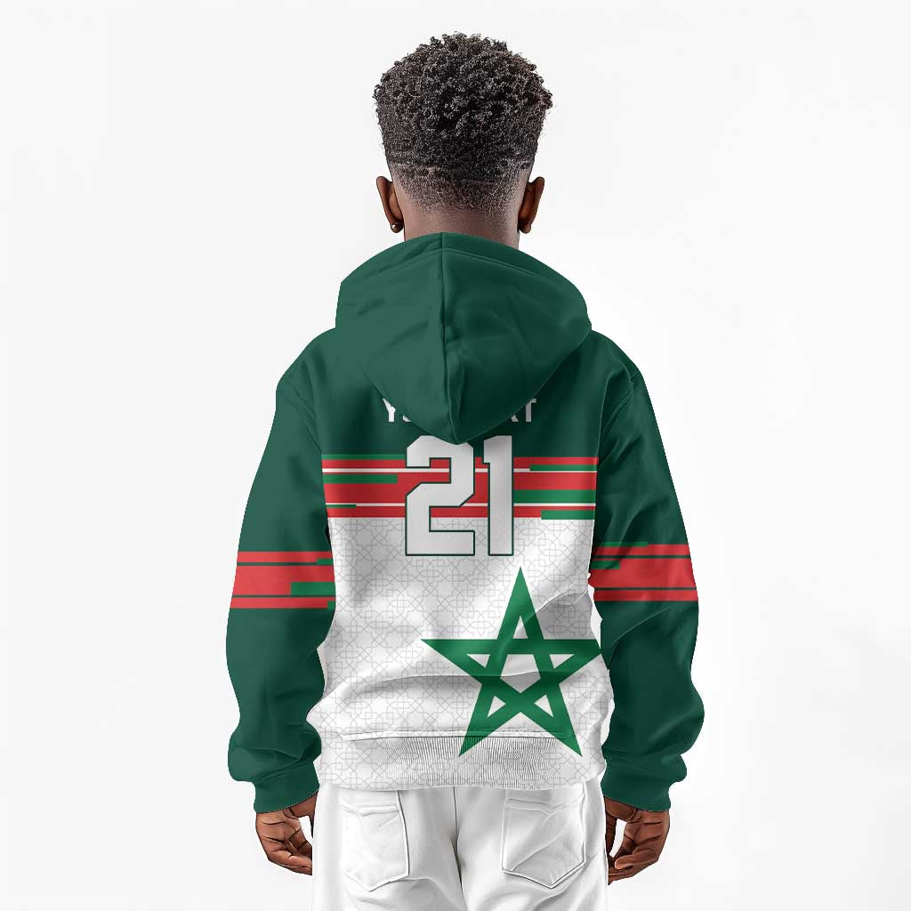 World Football 2026 Morocco Custom Kid Hoodie African Geometric White Pattern - Wonder Print Shop