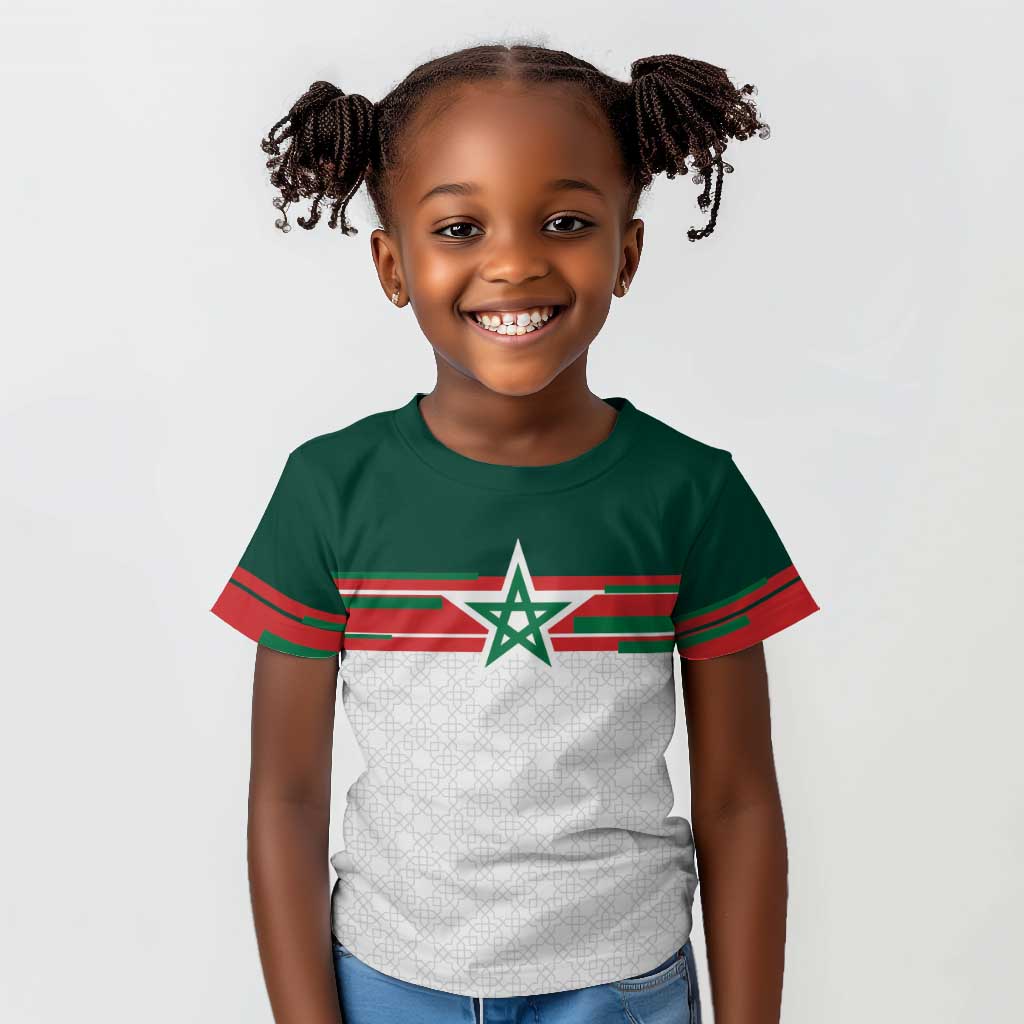 World Football 2026 Morocco Custom Kid T shirt African Geometric White Pattern LT9