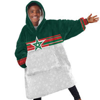 World Football 2026 Morocco Custom Kid Wearable Blanket Hoodie African Geometric White Pattern - Wonder Print Shop