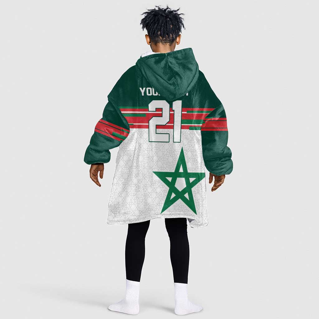 World Football 2026 Morocco Custom Kid Wearable Blanket Hoodie African Geometric White Pattern - Wonder Print Shop