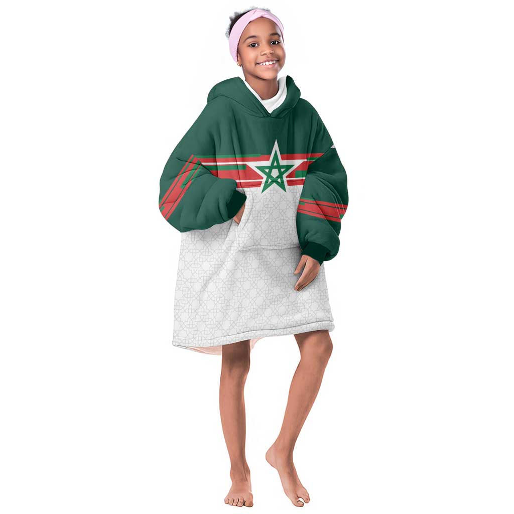 World Football 2026 Morocco Custom Kid Wearable Blanket Hoodie African Geometric White Pattern - Wonder Print Shop