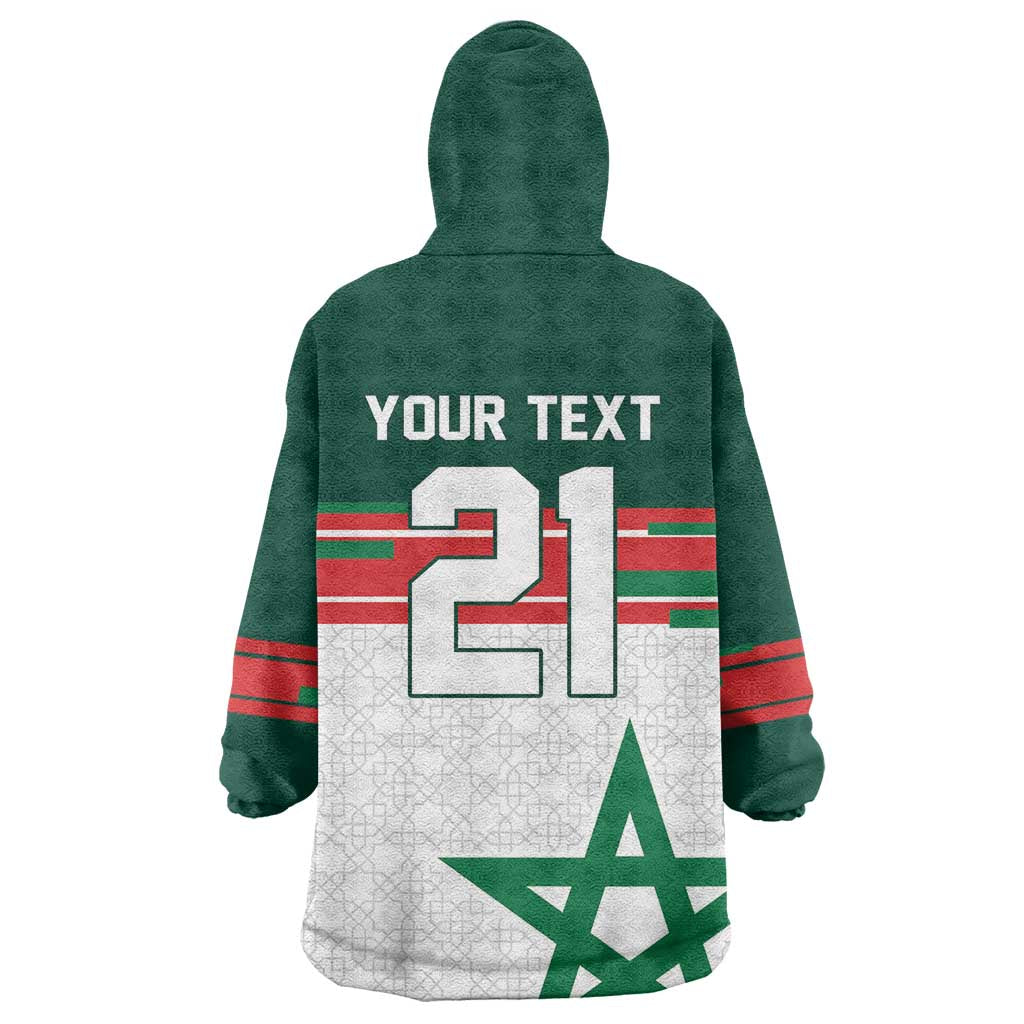 World Football 2026 Morocco Custom Kid Wearable Blanket Hoodie African Geometric White Pattern - Wonder Print Shop