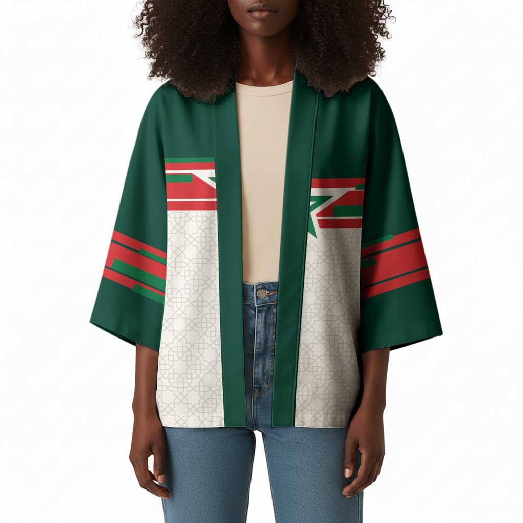 World Football 2026 Morocco Custom Kimono African Geometric White Pattern - Wonder Print Shop
